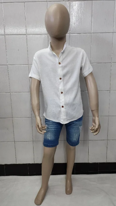 Camisas Lino Liso con Spandex de Ñiños Cuello Mao