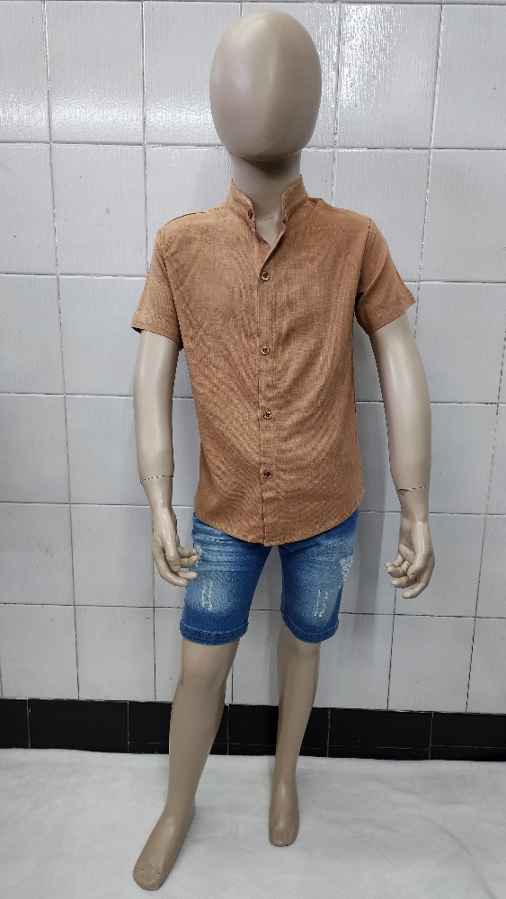 Camisas Lino Liso con Spandex de Ñiños Cuello Mao - Imagen 5