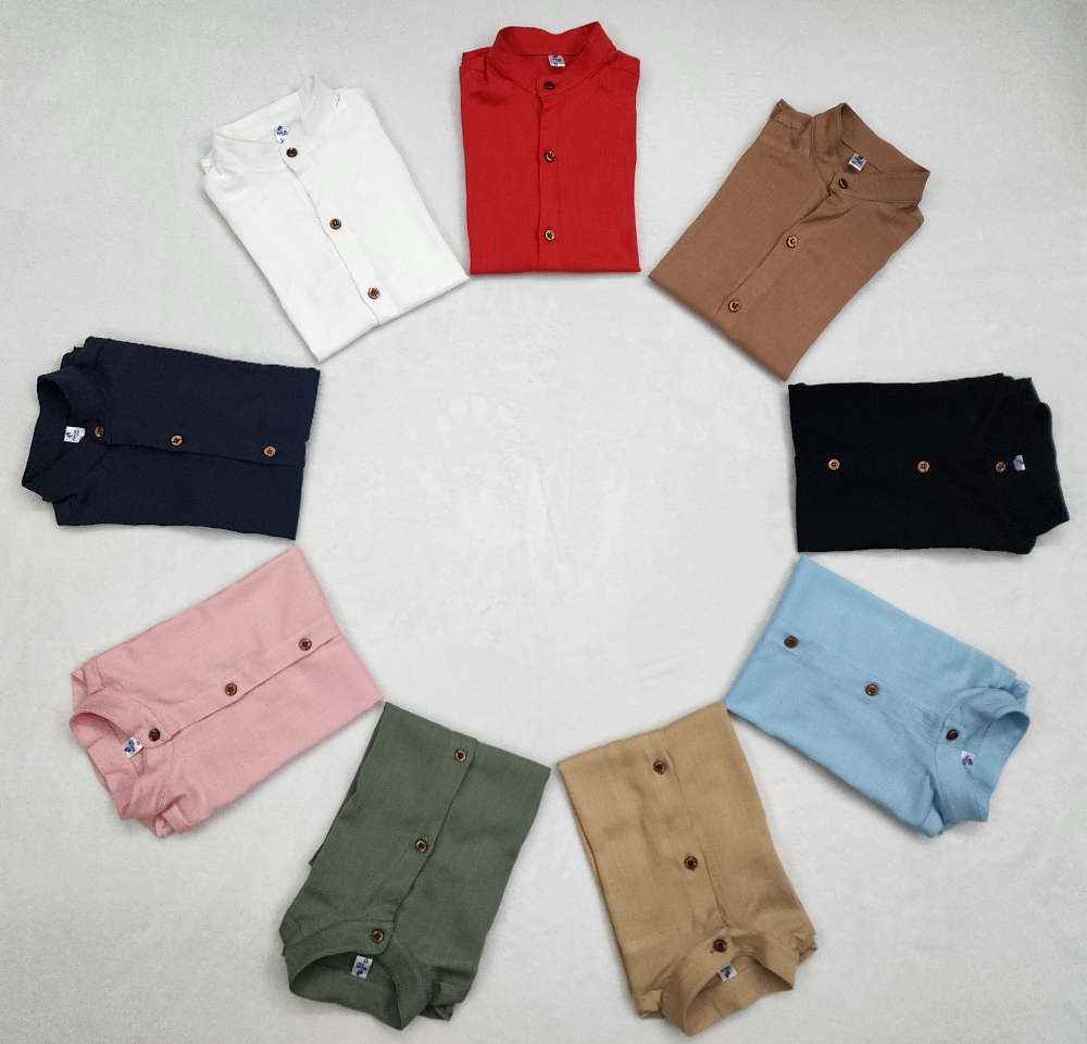 Camisas Lino Liso con Spandex de Ñiños Cuello Mao - Imagen 6