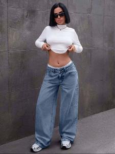 Baggy Jeans Celeste Mujer  Pantalón Ancho Moda Mujer   Promos Hotsale Mayoristas