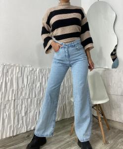 Wide Leg Regido Celeste Nevado Claro