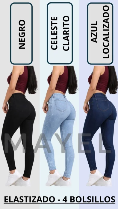 Pantalón Jeans Chupin  Negro, Celeste y Azul