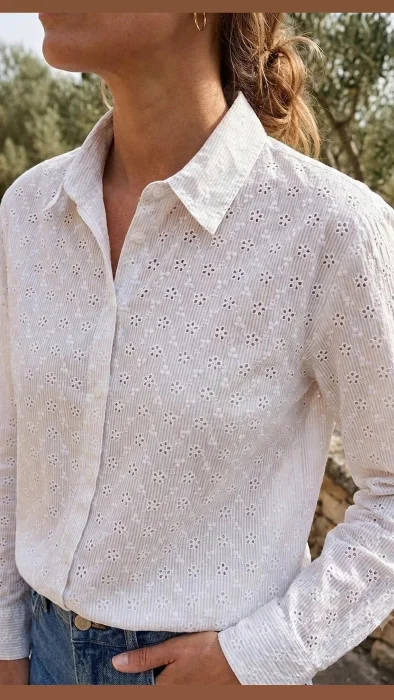 C270 Camisa Broderie Manga Larga