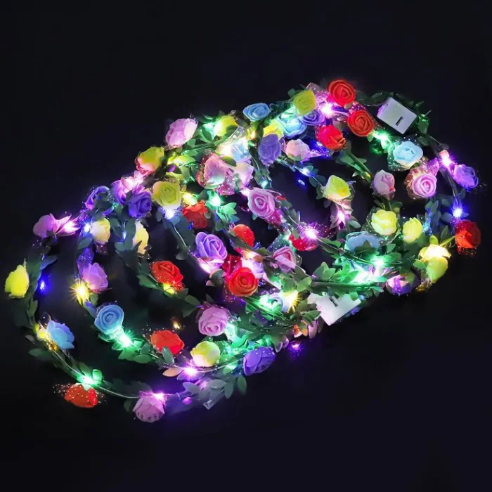 Vincha Corona Flores Multicolor con Luces