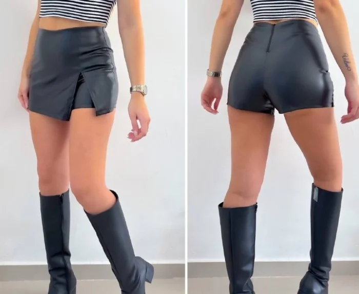 Short-pollera Cuerina con Cierre