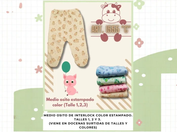 Medio Oso Estampado Color T.(1 al 3) Art.1555c Pack X 12