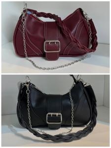 Cartera Mini Bag Baguette Negra Bordo Blanca - Miniatura 3