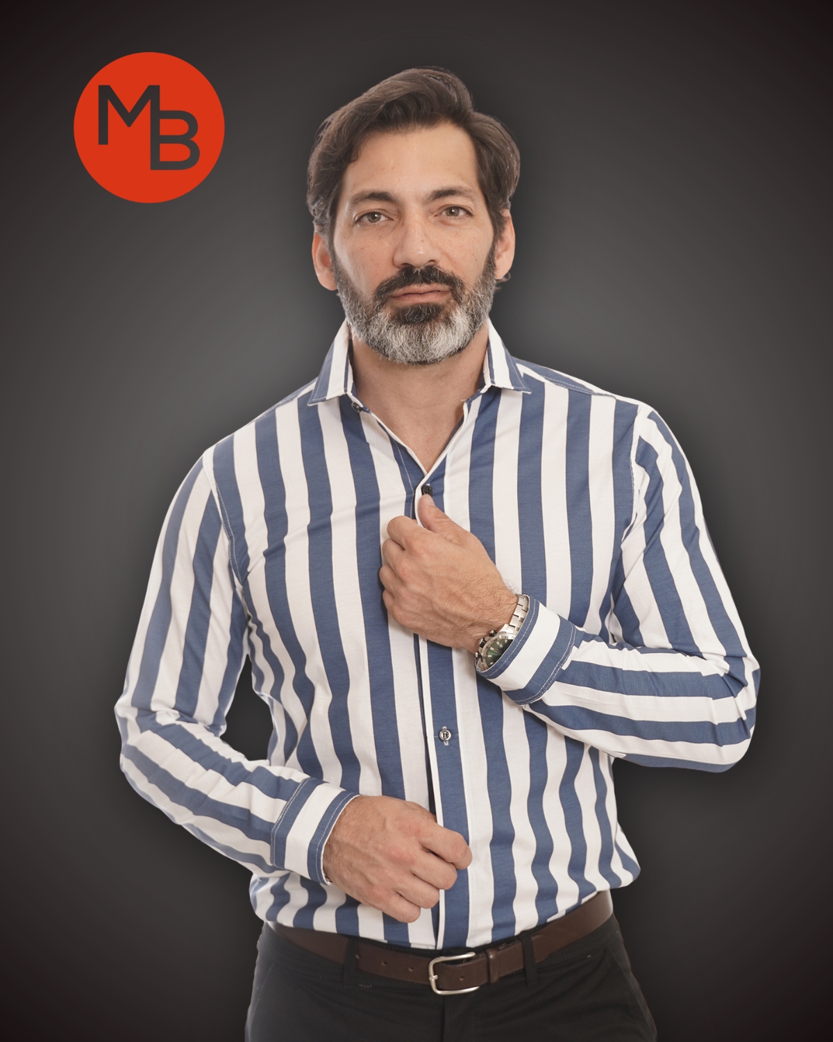 Camisa Entallada Elastizada Raya Ancha Hombre - 3.jpg