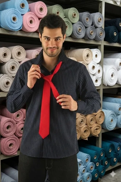 Camisa Vestir. Rayada Jean Cartier" Cuello Italiano, Se Puede Usar con Corbata