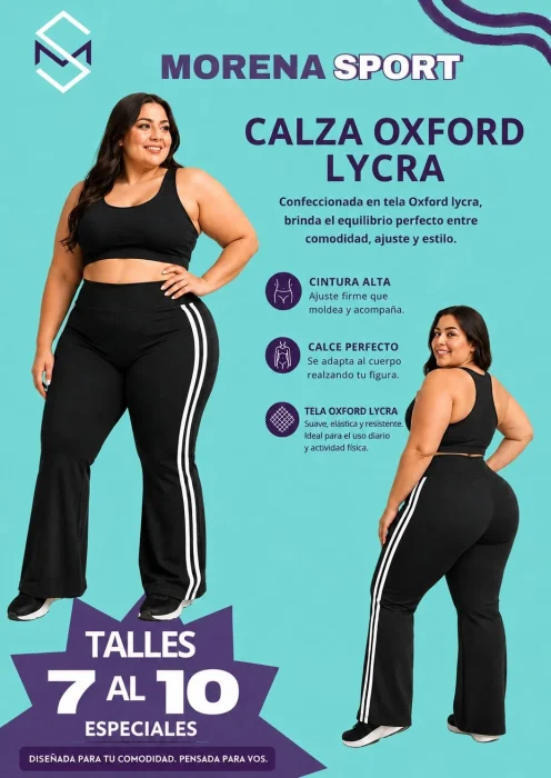 Calza Oxford Lycra Dos Tiras Blancas Talles Especiales