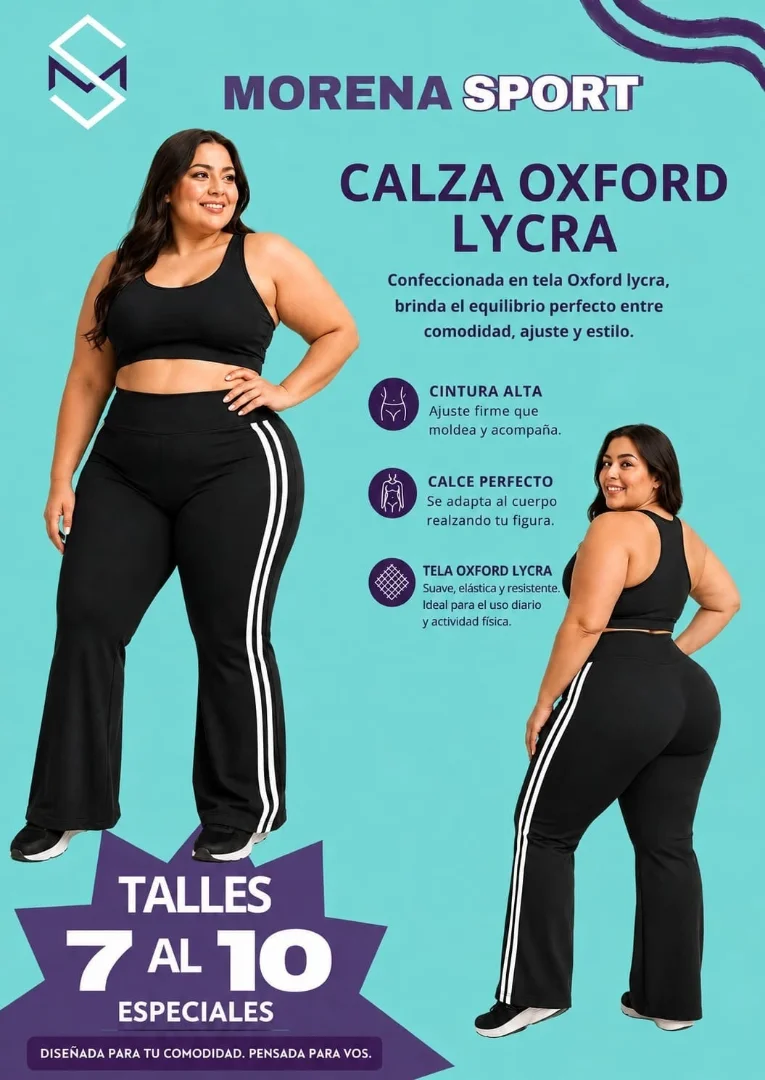 Calzas Lycra Oxford Dos Tiras Blancas Talles Especiales - Imagen 1