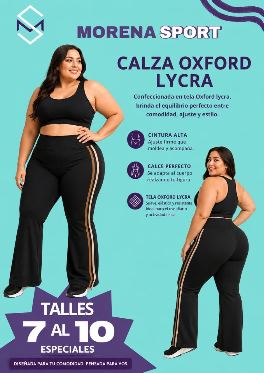 Calzas Lycra Oxford Dos Tiras Blancas Talles Especiales - Imagen 2