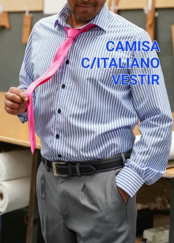 Camisas Cuello Italiano Vestir Rayadas - Imagen 2