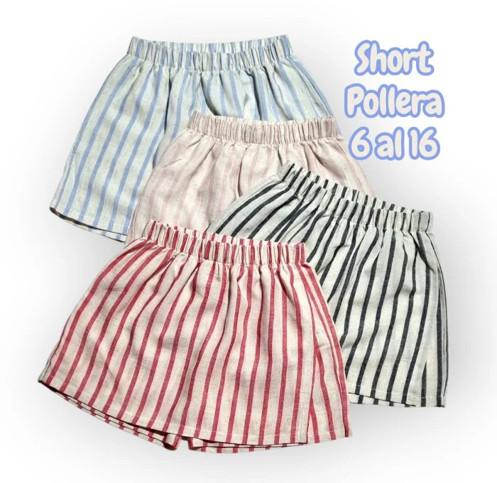 Short Pollera Lino ( Rayado) Hermosa Calidad...