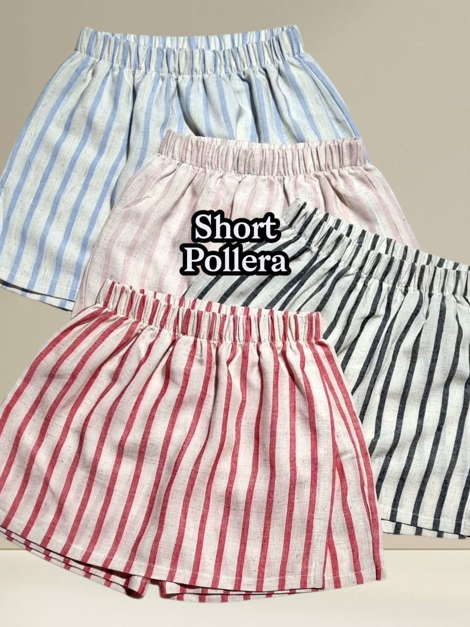 Short Pollera Lino ( Rayado) Hermosa Calidad... - Imagen 2