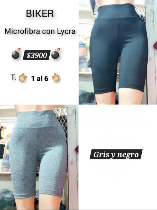 Biker Lycra.  Liso . Gris y Negro