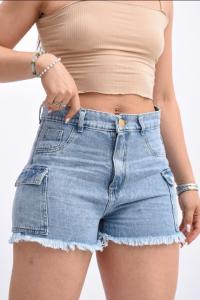 Short de Jean Cargo Celeste Nevado C/ Roturas S/ Bolsillos Traseros Moda Dama Mujer