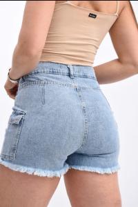 Short de Jean Cargo Celeste Nevado C/ Roturas S/ Bolsillos Traseros Moda Dama Mujer - Miniatura 2