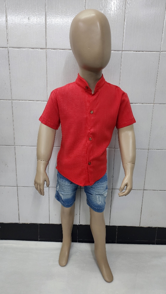 Camisas Lino Liso con Spandex de Bebé Cuello Mao - Imagen 1