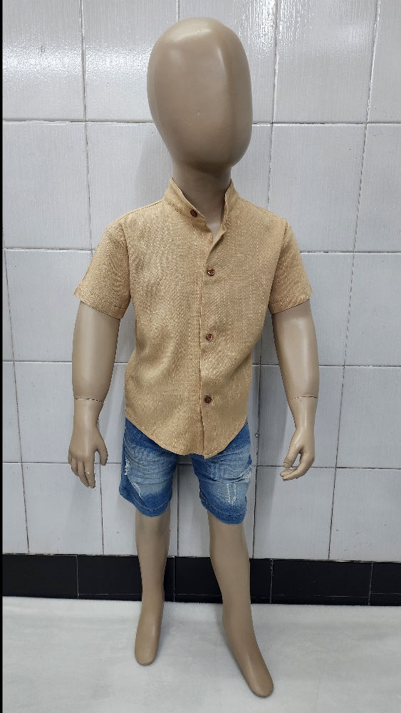Camisas Lino Liso con Spandex de Bebé Cuello Mao - Imagen 2