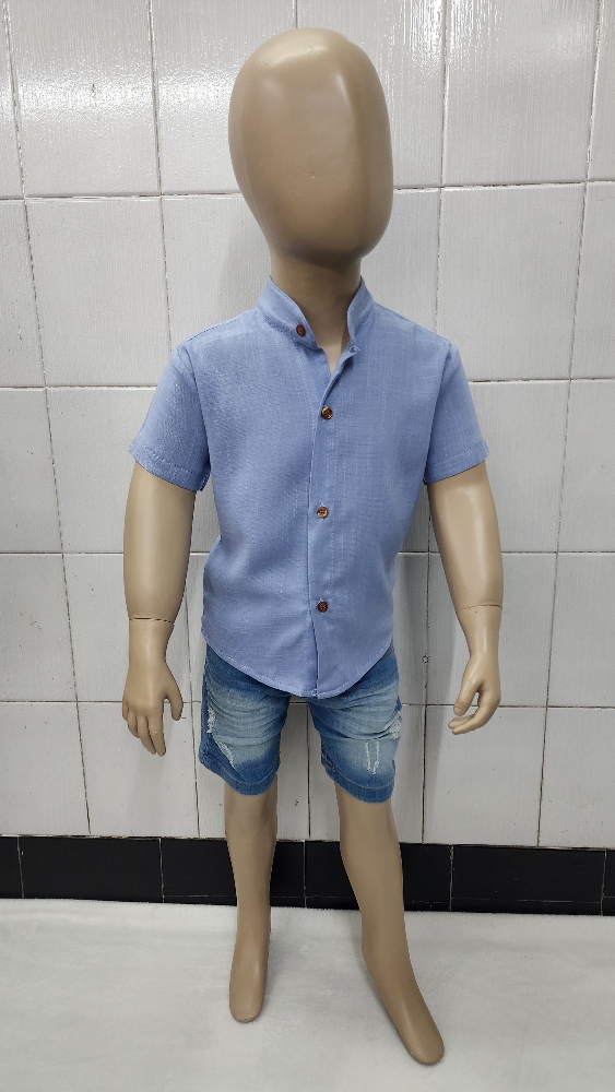 Camisas Lino Liso con Spandex de Bebé Cuello Mao - Imagen 3