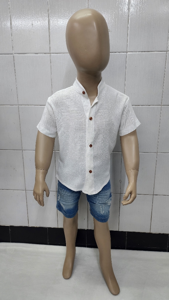 Camisas Lino Liso con Spandex de Bebé Cuello Mao - Imagen 4