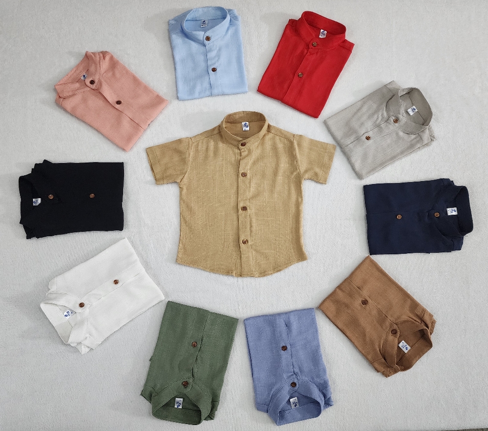 Camisas Lino Liso con Spandex de Bebé Cuello Mao - Imagen 6