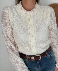 Camisa de Encaje y Perlas de Dama  Importado