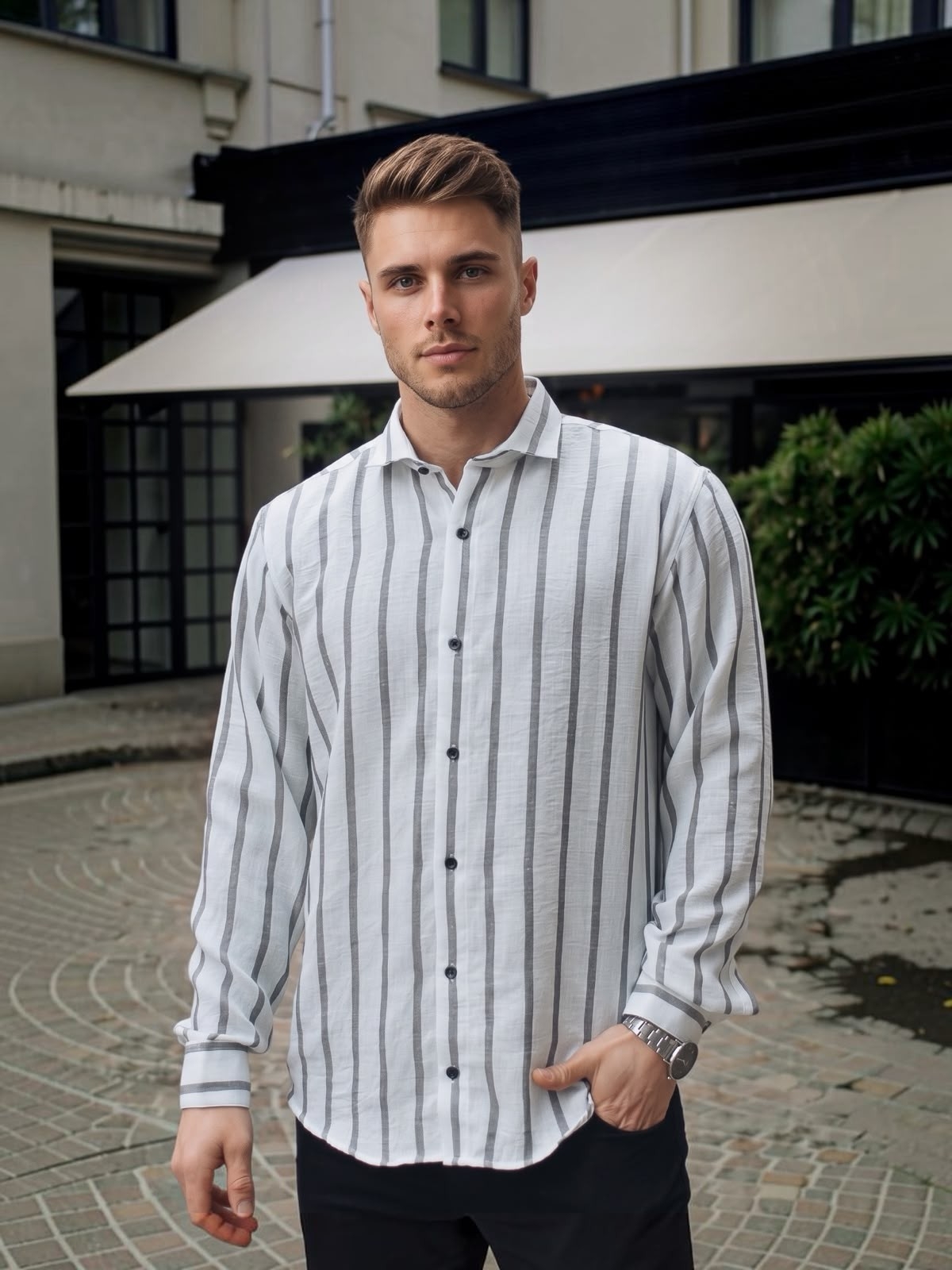 Camisa de Lino Hart Rigido Rayado Manga Larga - Imagen 3