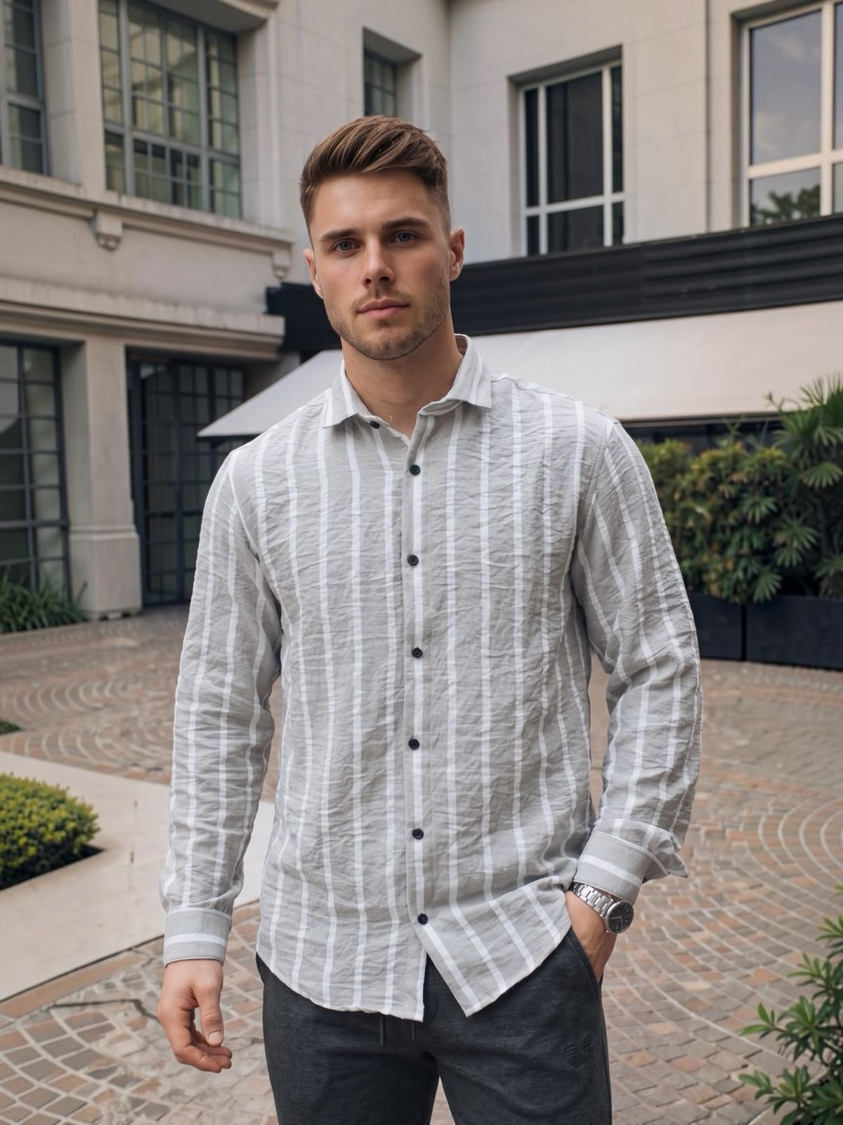 Camisa de Lino Hart Rigido Rayado Manga Larga - Imagen 4