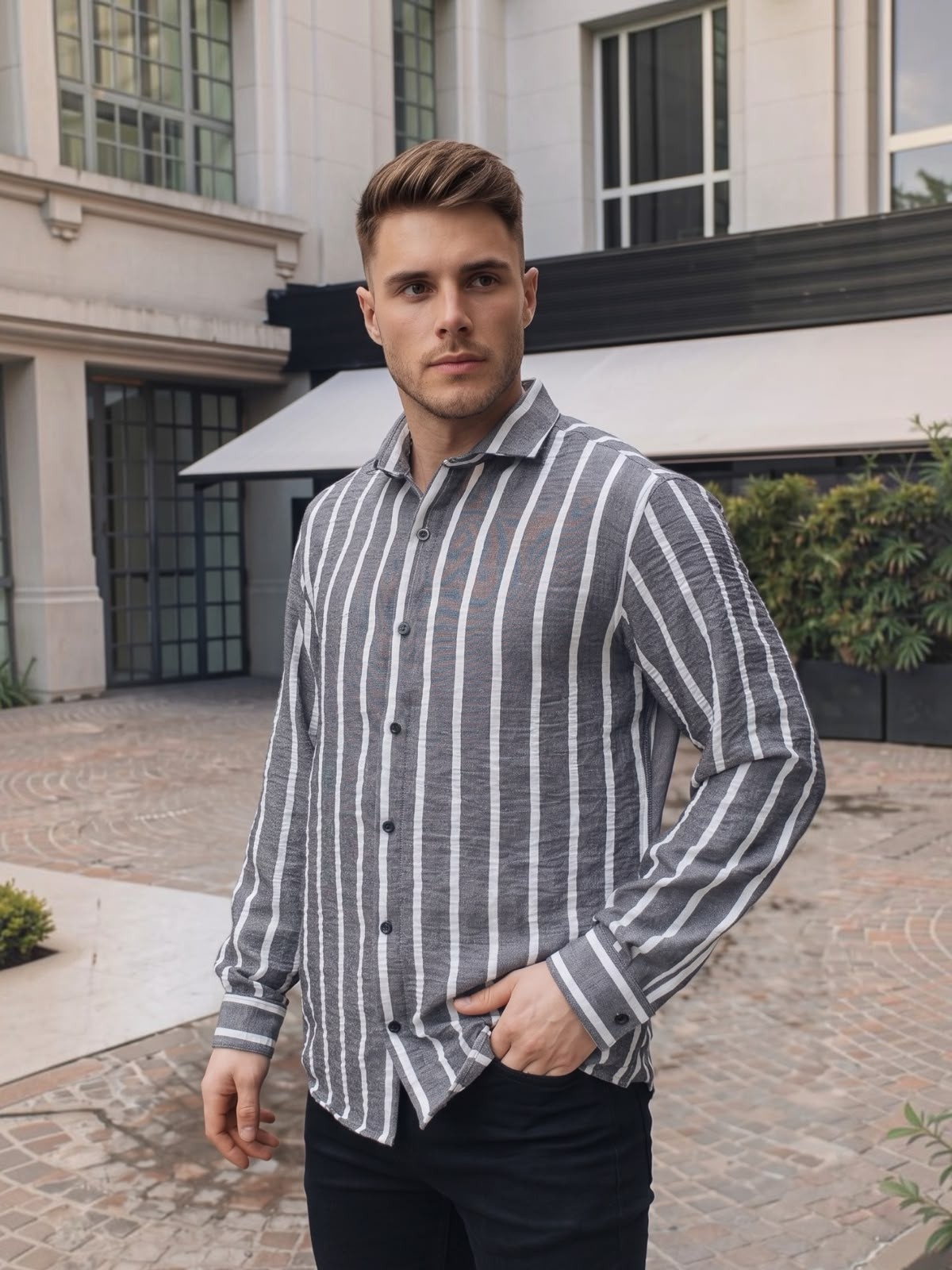 Camisa de Lino Hart Rigido Rayado Manga Larga - Imagen 5