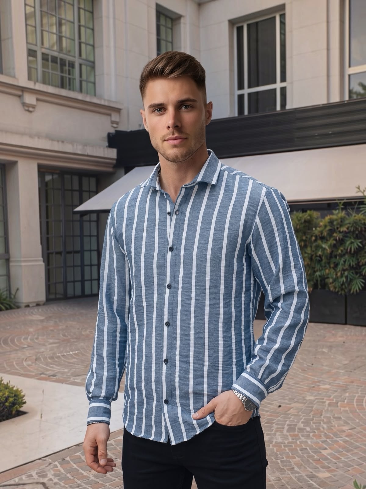 Camisa de Lino Hart Rigido Rayado Manga Larga - Imagen 4