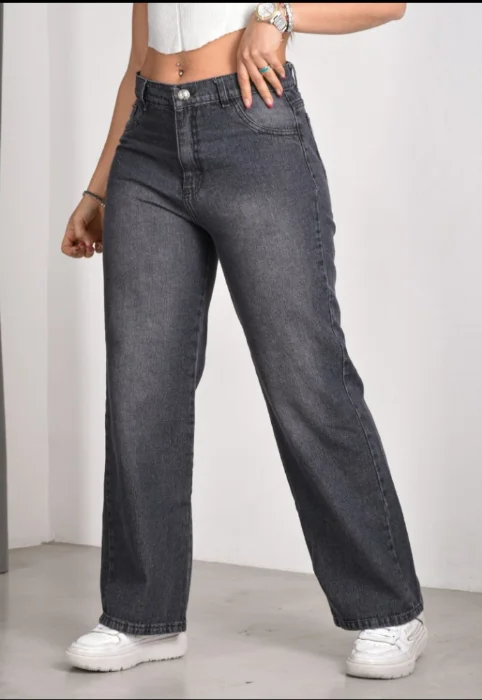 Jeans Wide Leg Gris Localizado Dama   Pantalón Ancho Mujer Moda   Promos Mayoristas