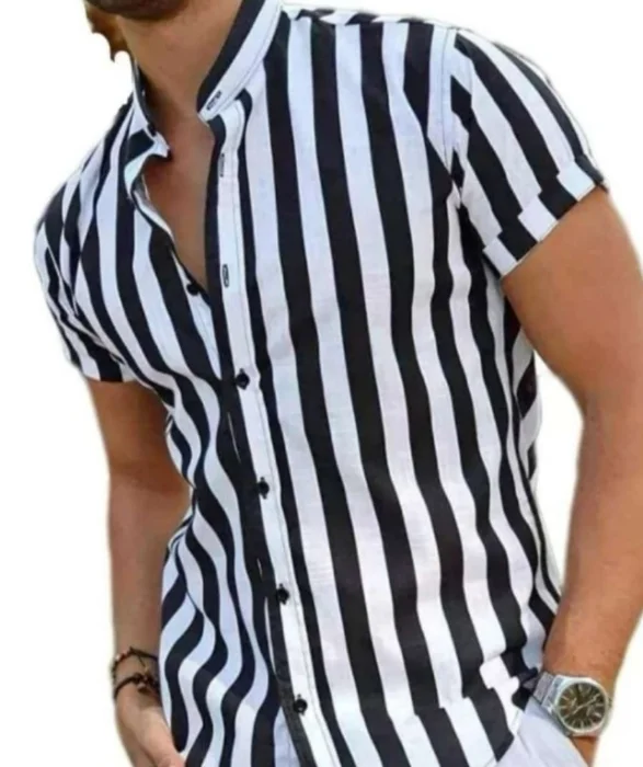 Camisa de Lino Rayado    M/corta  Premium