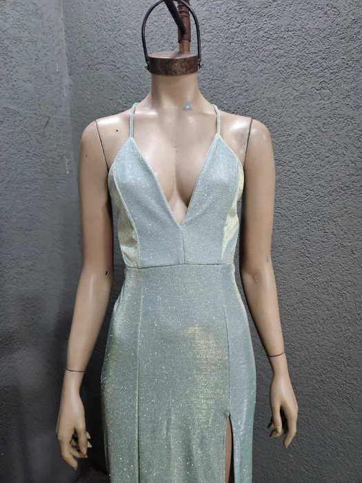 Vestido Glitter Cola Frunce