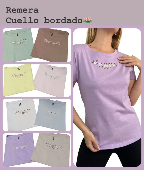 Remera Cuello Redondo Bordado