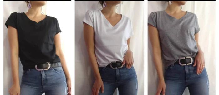 Remera Cuello V  Básica Lisa