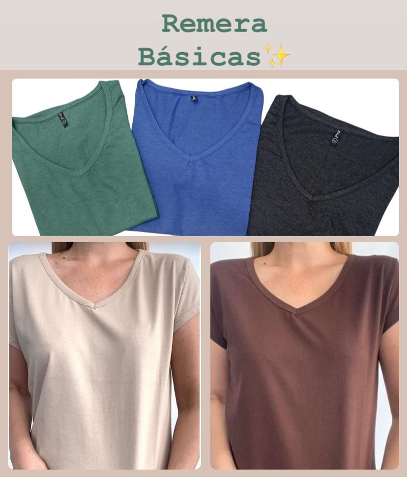 Remera Cuello V  Básica Lisa - Imagen 2
