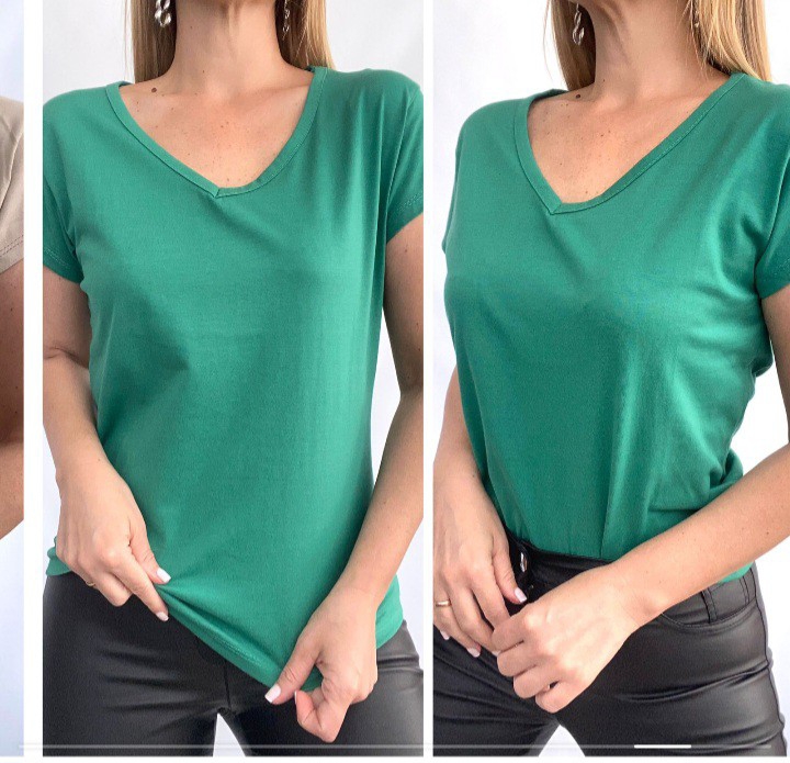 Remera Cuello V  Básica Lisa - Imagen 3