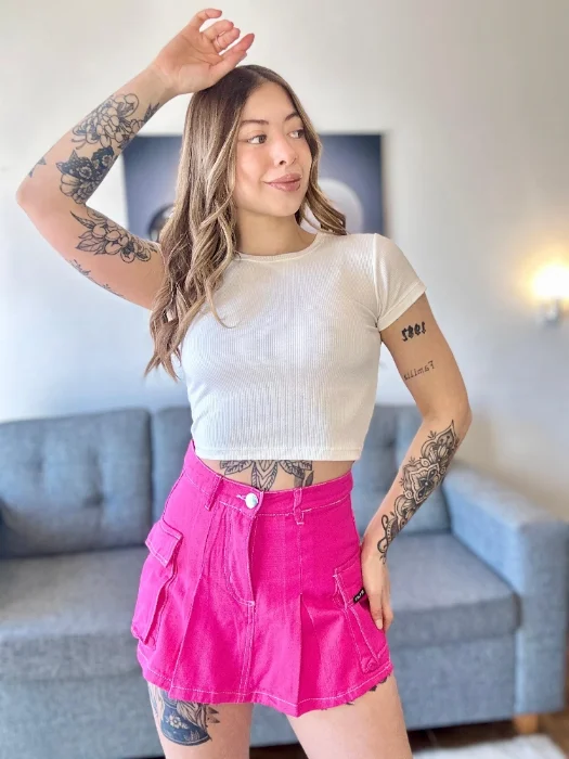 Shorts Pollera Rigido Fuxcia