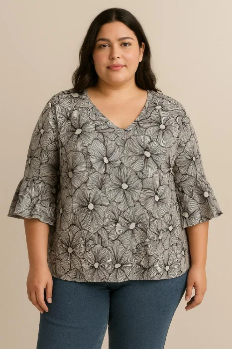 Blusa de Lino con Spandex Estampado