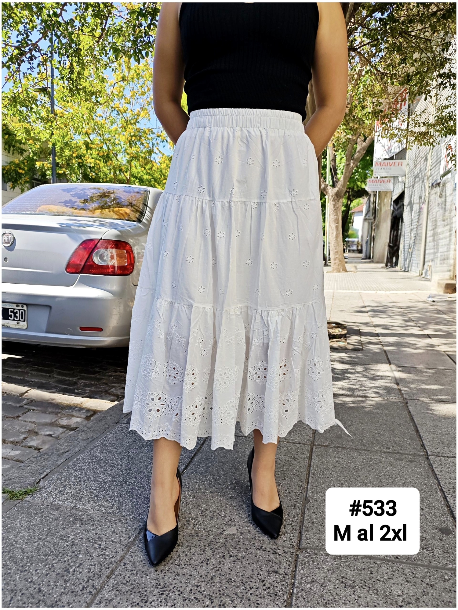 Pollera Larga de Broderie con Forrado por Dentro - Imagen 3