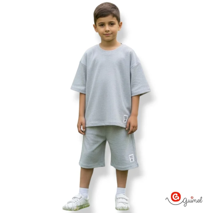 4060 y 10216  Remera Oversize y Bermuda Baggy en Wafle Bicolor