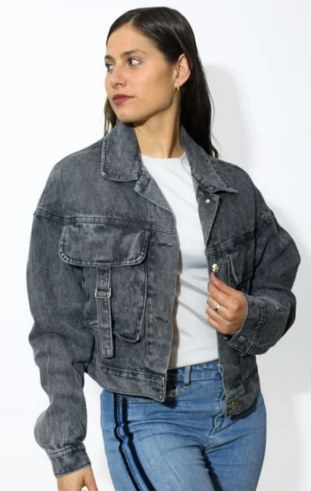 Campera Jeans Modelo Oversay Bolsillo Cargo