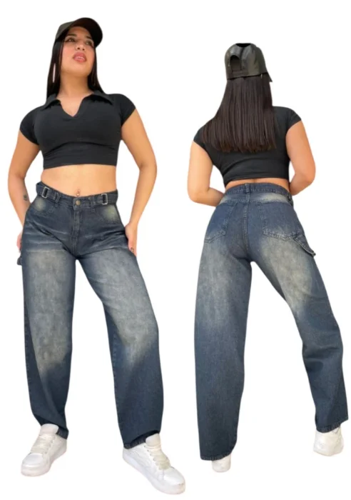 Pantalon Baggy con Ajustador Color Oxido