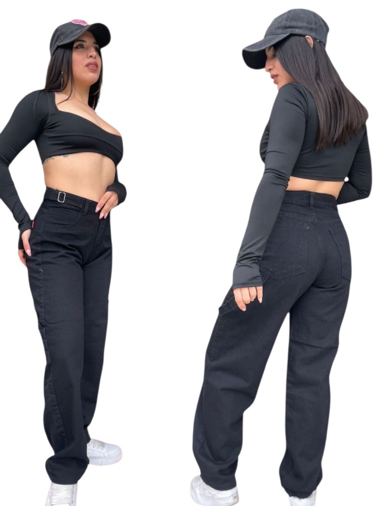 Pantalon Baggy con Ajustador Color Negro - Imagen 1