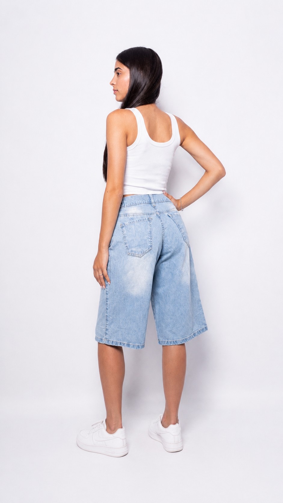 Bermuda Baggy con Cintura Regulable Celeste Tiro Medio - Imagen 3