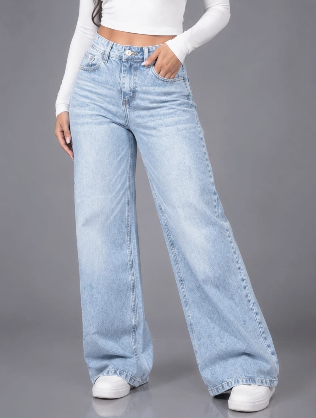 Wide Leg Celeste con Bigotes - Imagen 1