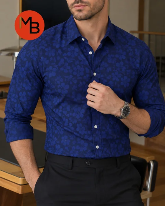 Camisa Estampada Elastizada Entallada Hombre