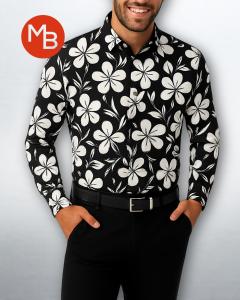 Camisa Estampada Elastizada Entallada Hombre